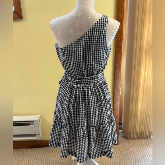 NEW Vineyard Vines Gingham Seersucker One-Shoulder A-Line Belted Dress 4 Plaid - Picture 8 of 13
